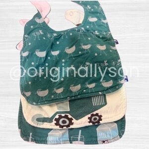 Set of 3 Kickee Pants Green Chicken, Tractor & Milk Bib Set